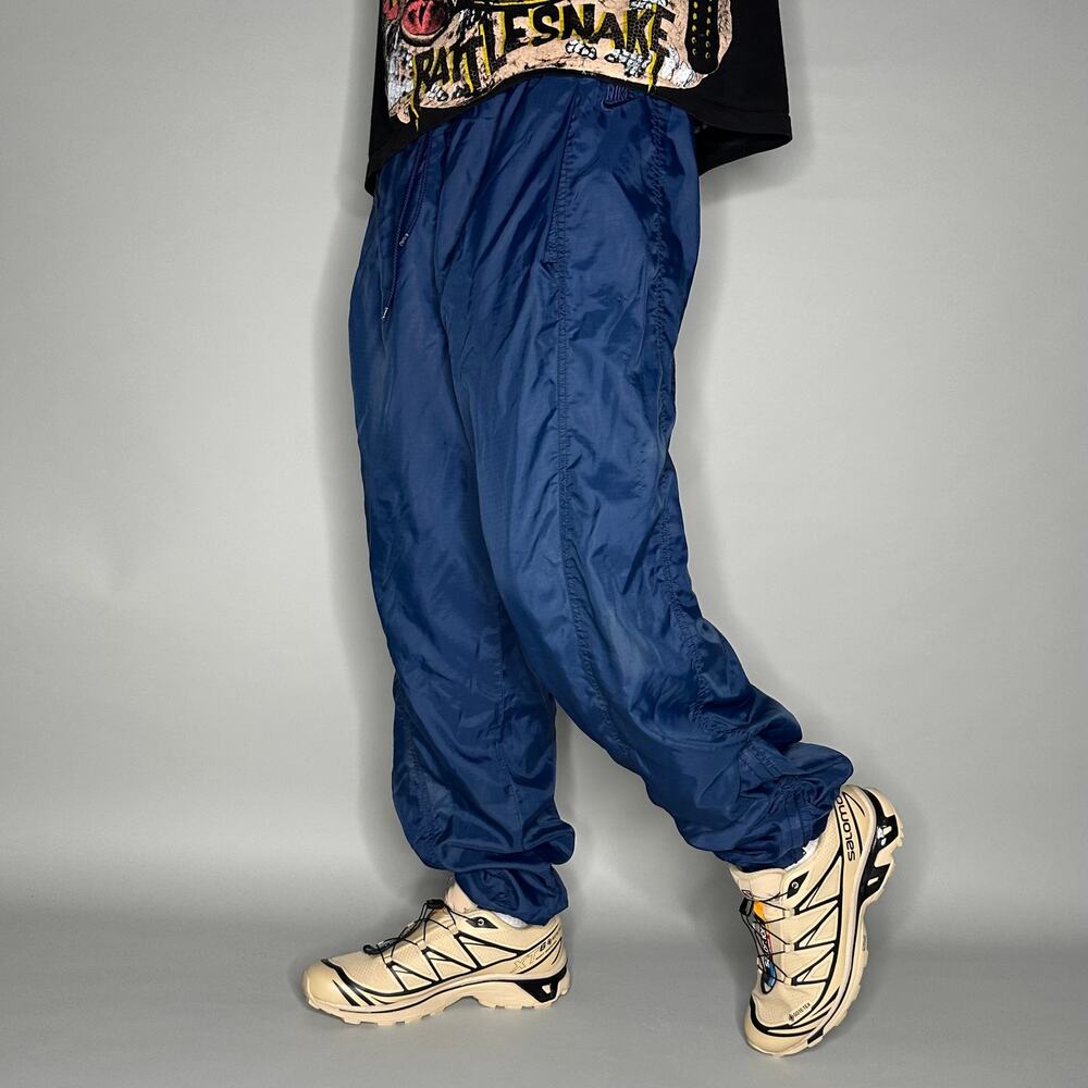 Vintage 90s Nike Track Pants Mens L Navy Blue Swoosh Lined Zippers Joggers